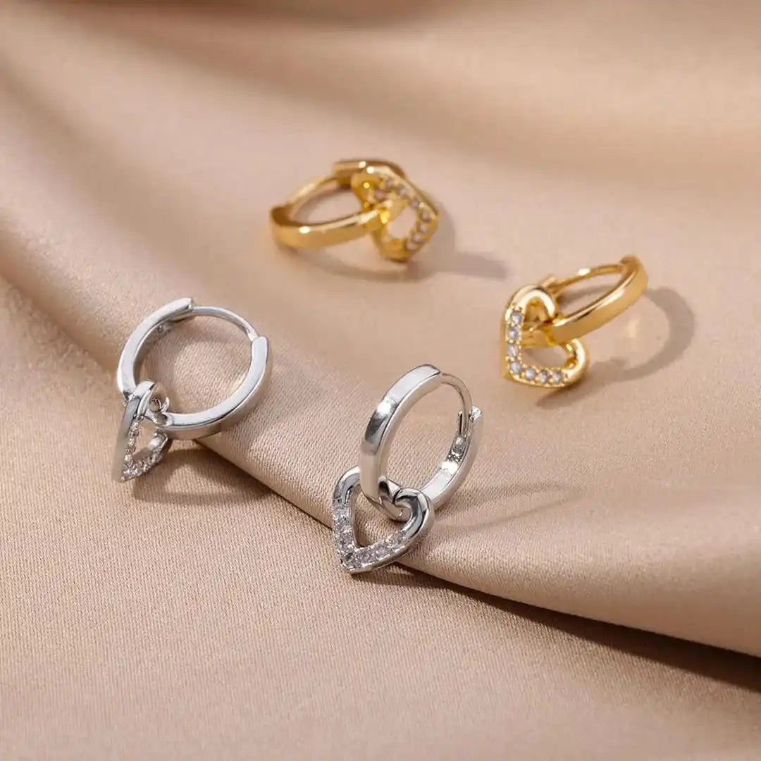 Gold Huggie Earrings Aisling with Zirconia Heart