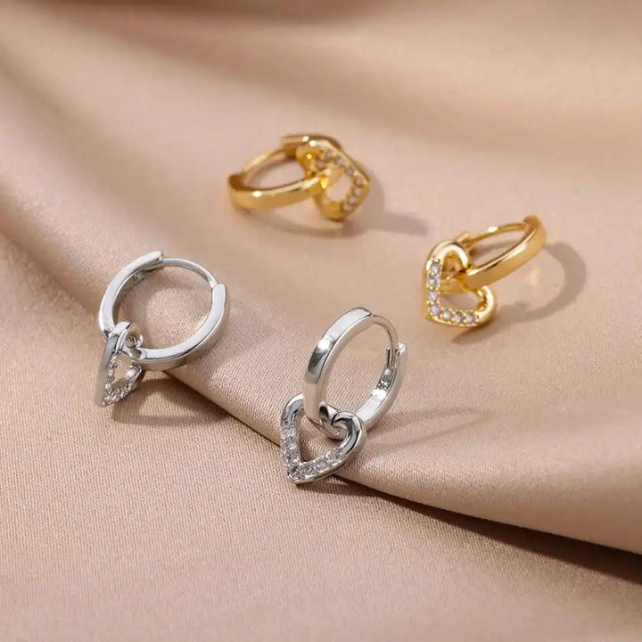 Gold Huggie Earrings Aisling with Zirconia Heart