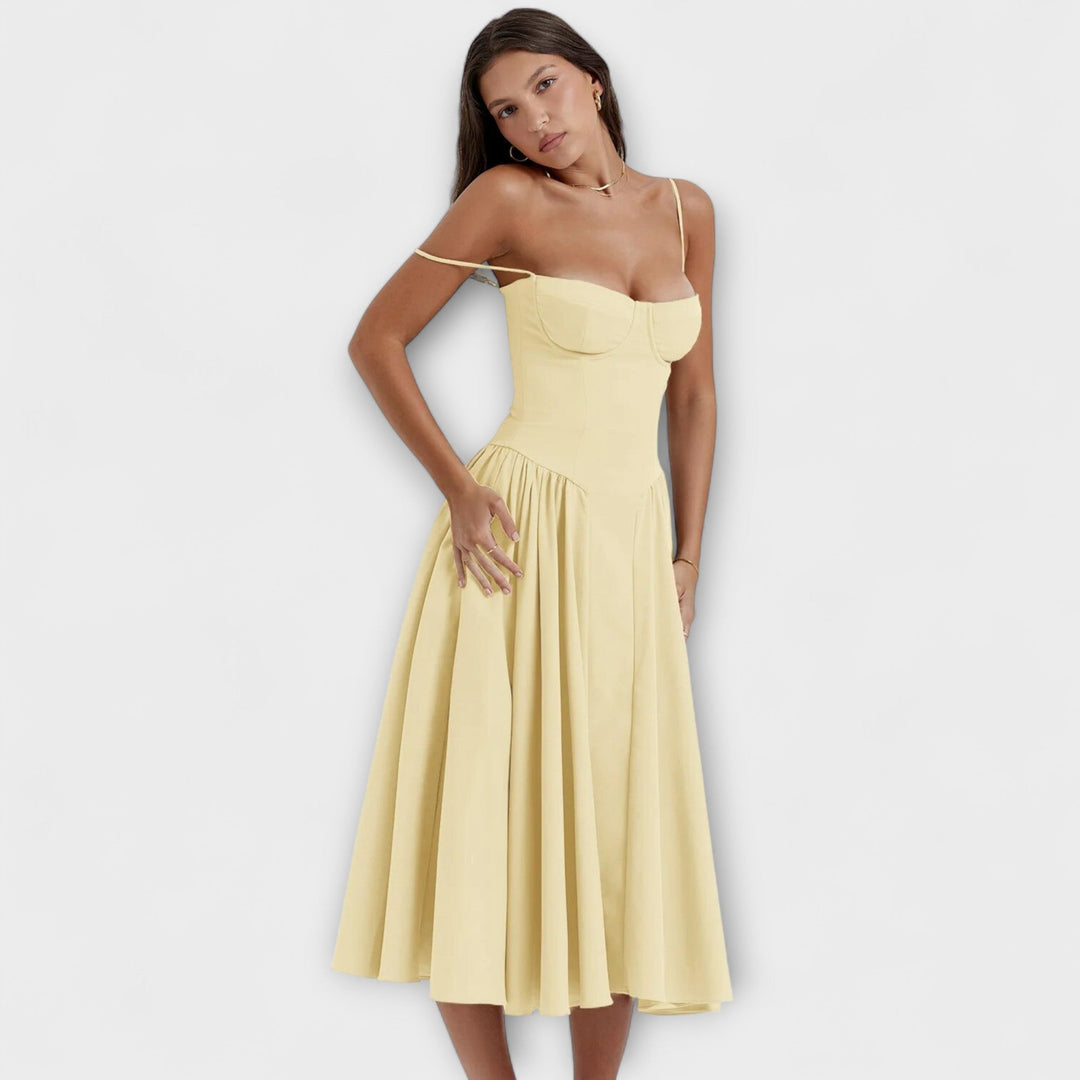 Rosalie - Salbeigrünes ärmelloses Korsettkleid