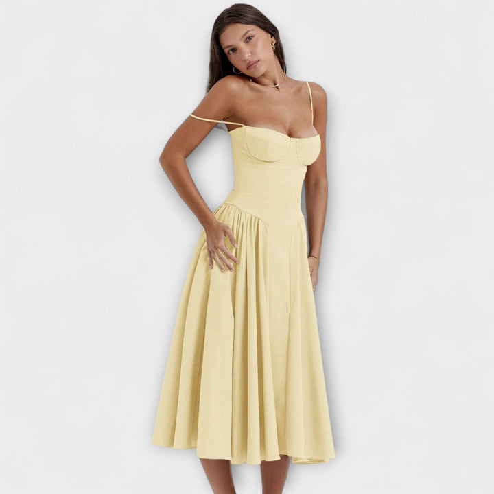 Rosalie - Salbeigrünes ärmelloses Korsettkleid