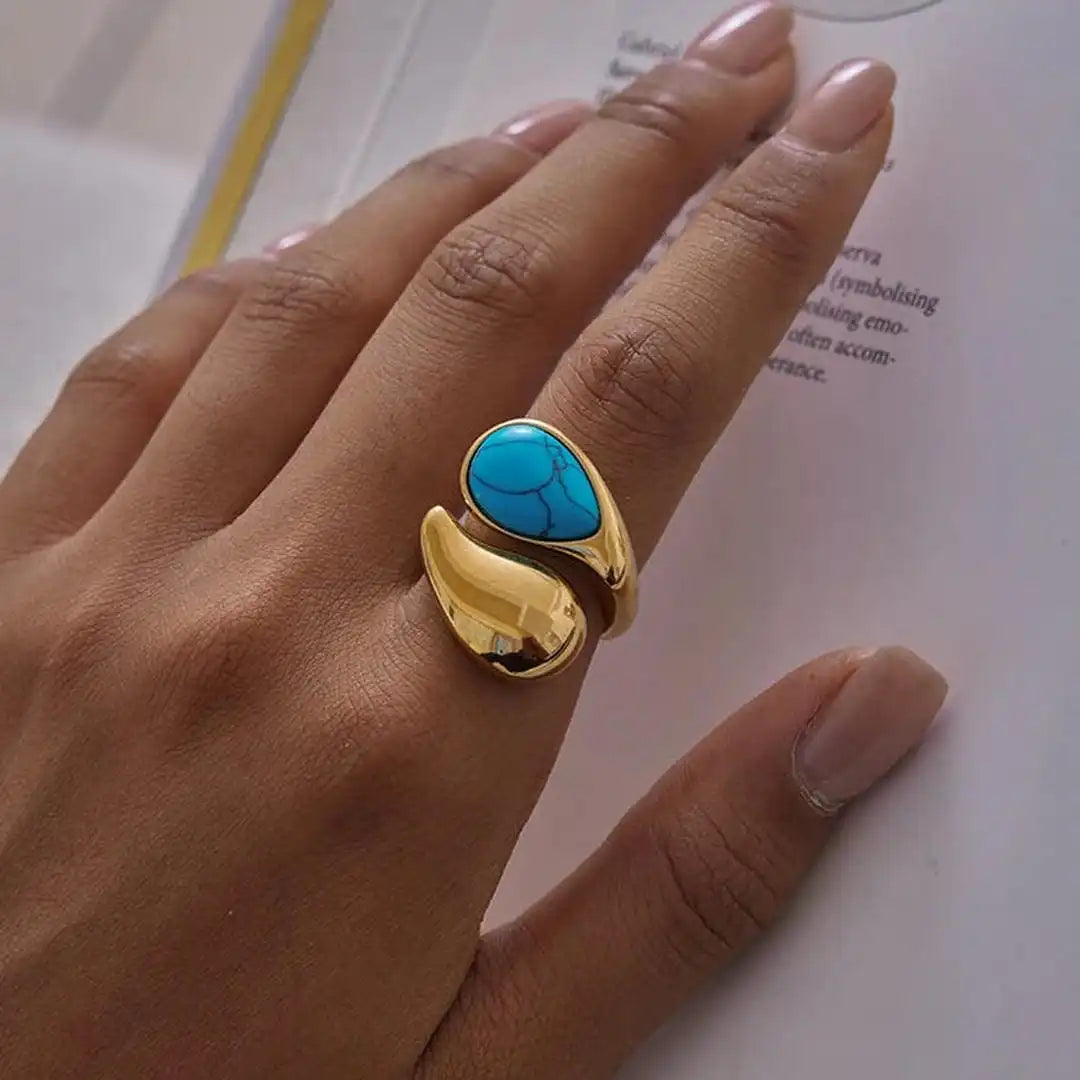Gold Adjustable Ring Aoibhinn with Turquoise