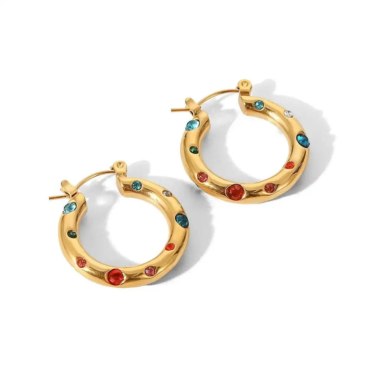 Gold Hoop Earrings Clíodhna with Pearls and Crystals