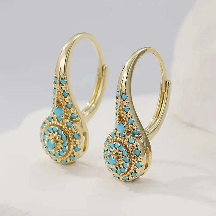 Gold Drop Earrings Sorcha with Turquoise Mandala