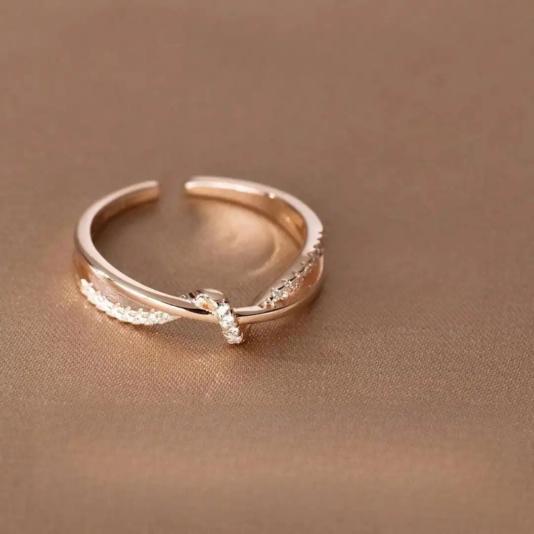 Gold Crossover Ring Deirdre with Pavé Crystals