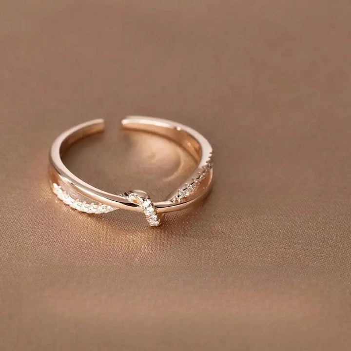 Gold Crossover Ring Deirdre with Pavé Crystals