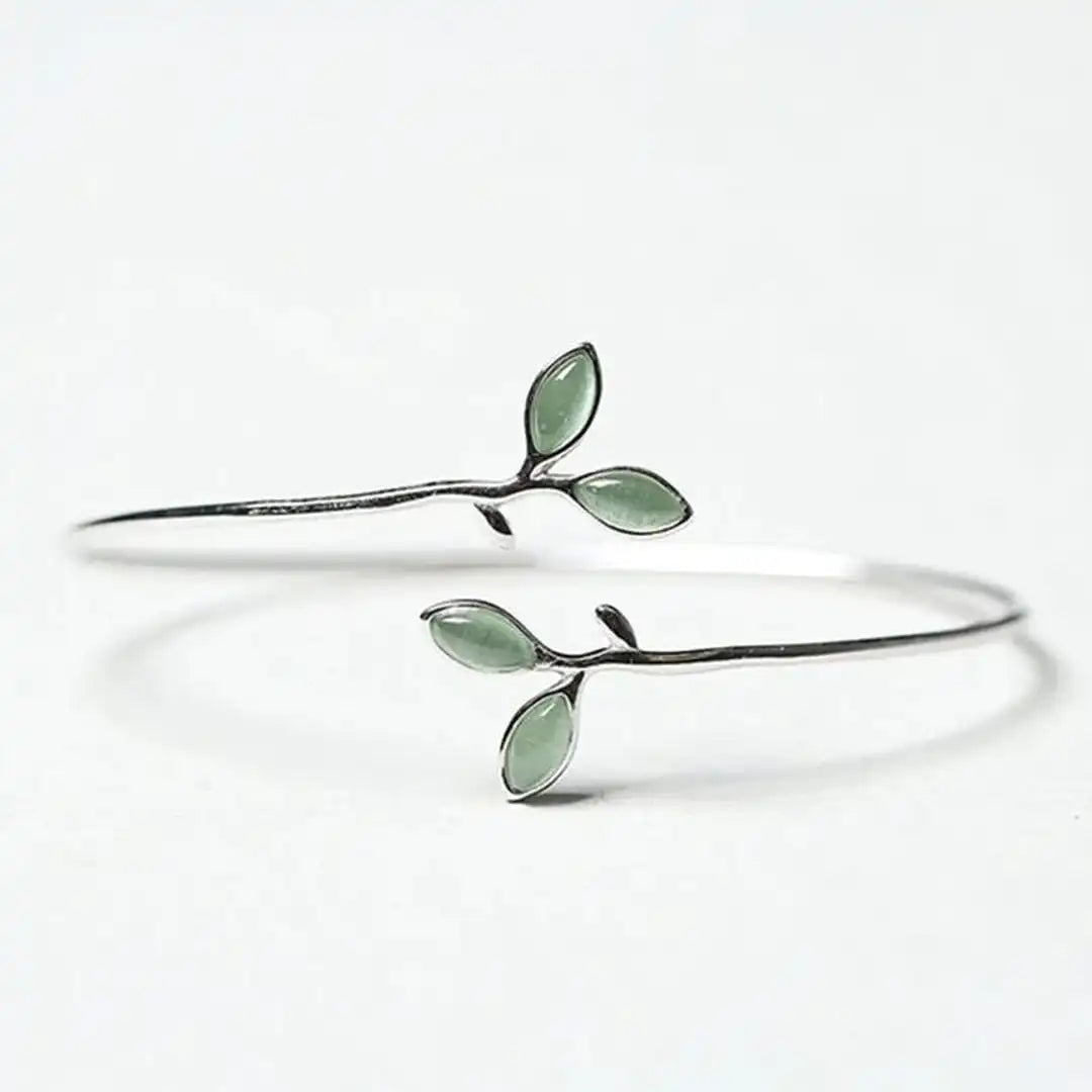 Silver Bangle Eabha with Opal Leaves