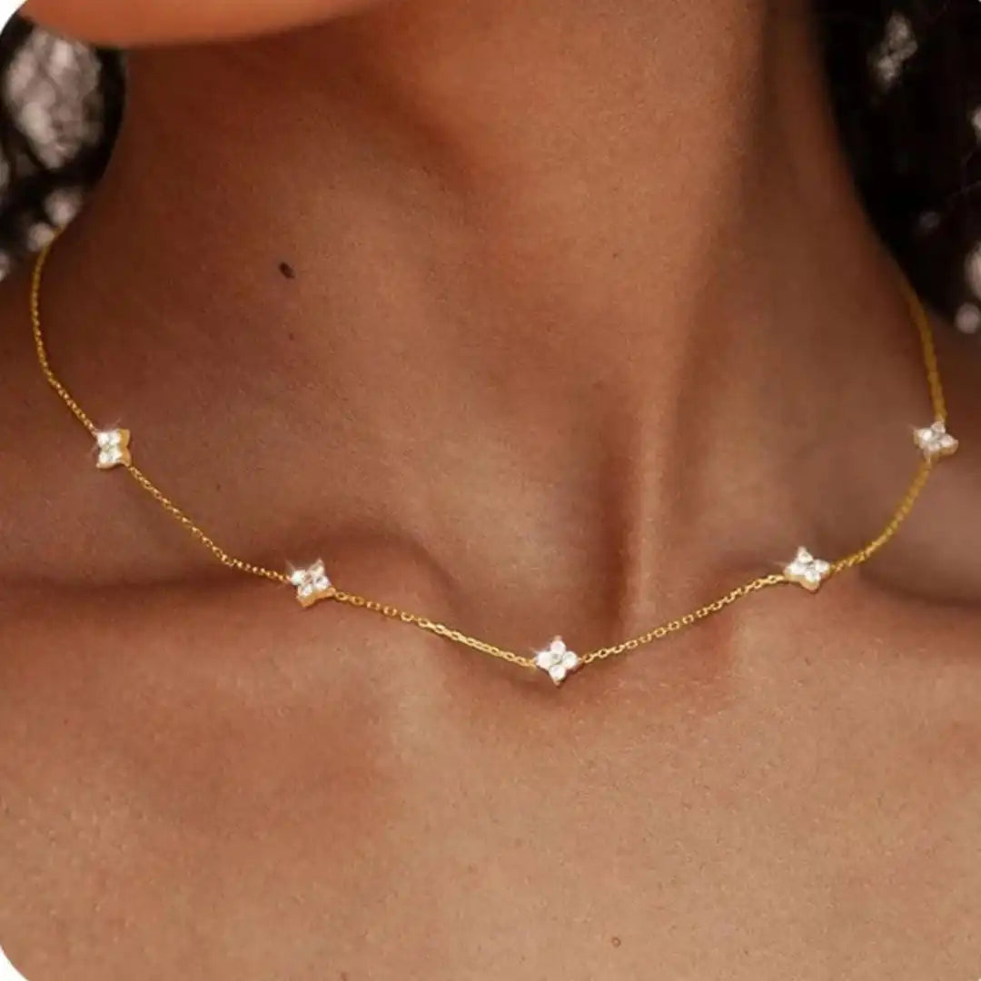 Silver Necklace Méabh with Zirconia Flowers