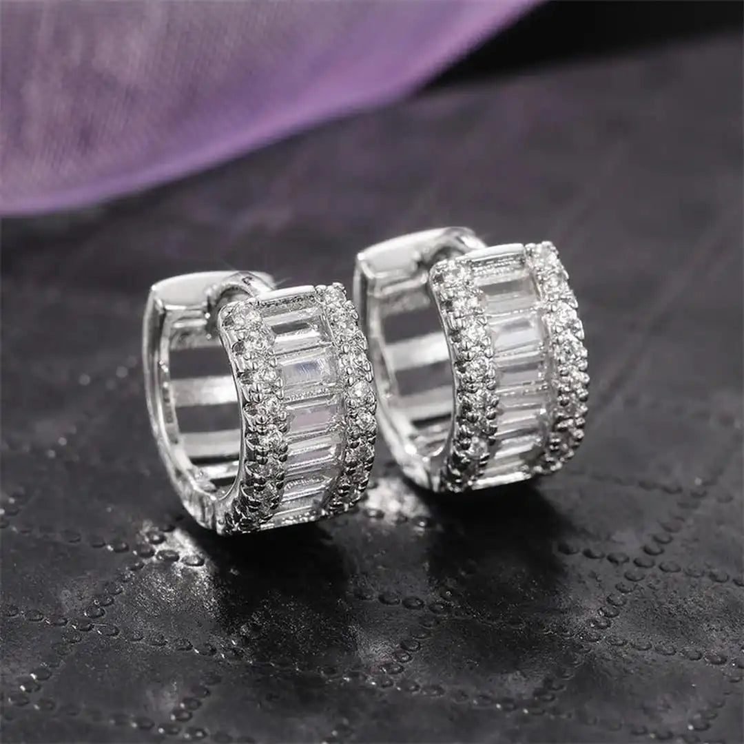 Gold Huggie Earrings Deirdre with Baguette Zirconia