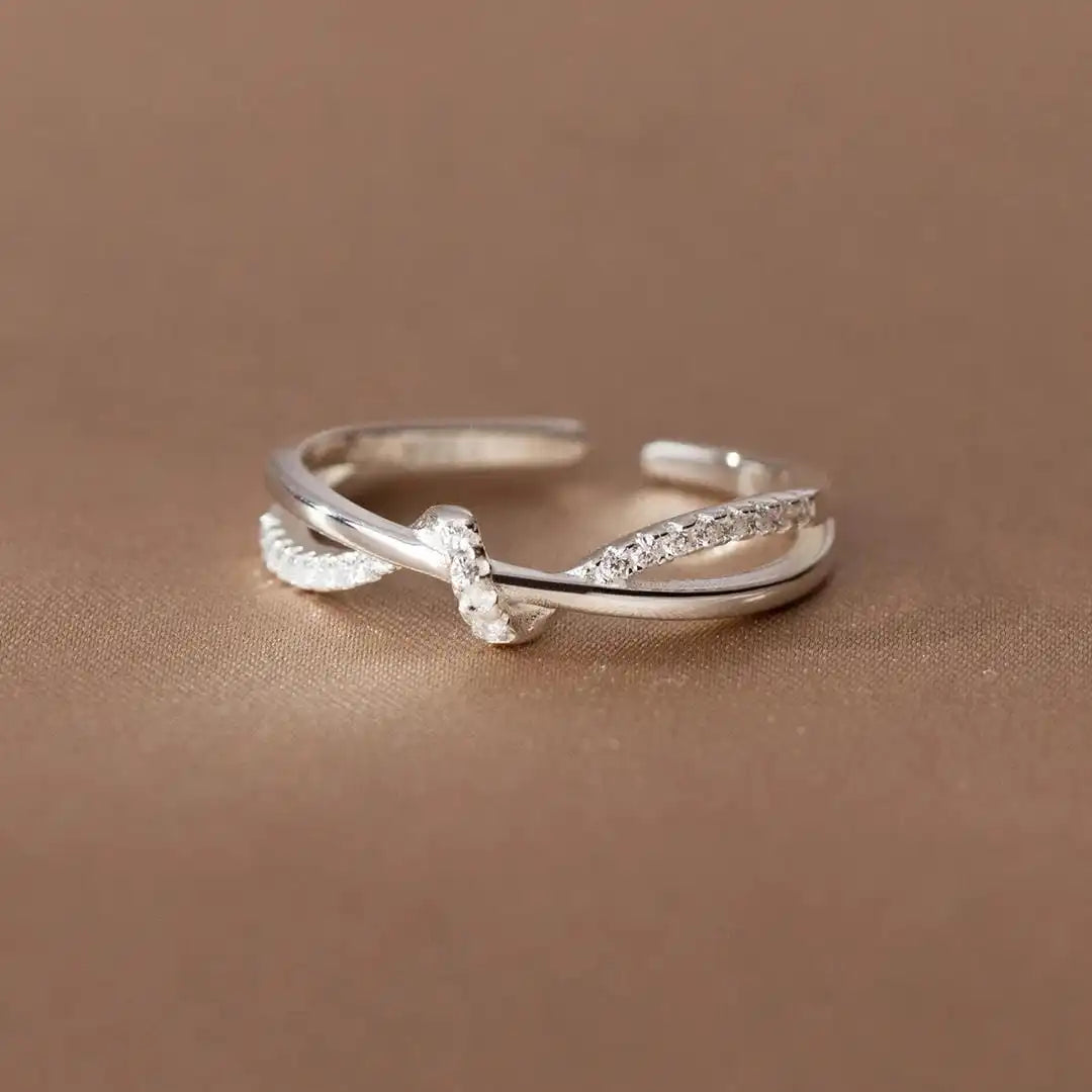 Gold Crossover Ring Deirdre with Pavé Crystals