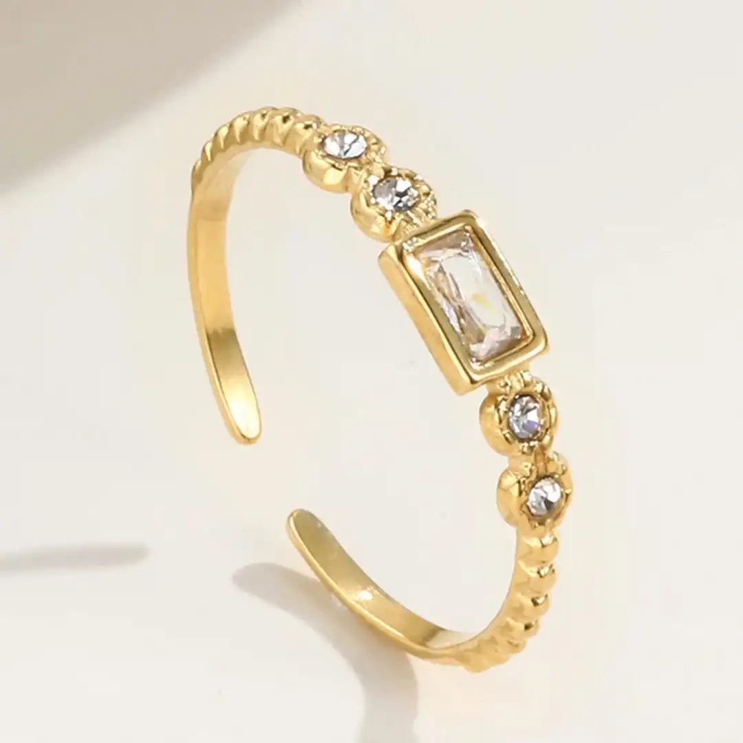 Gold Open Ring Áine with Baguette Crystal