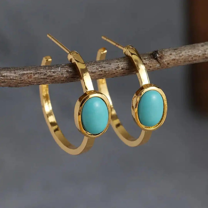 Gold Hoop Earrings Áine with Turquoise