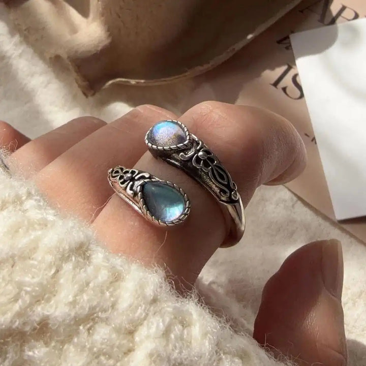 Silver Adjustable Ring Eithne with Moonstone