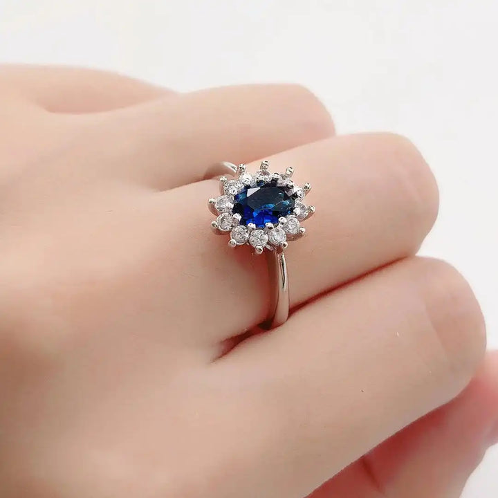Gold & Silver Halo Ring Clíodhna with Ruby & Sapphire