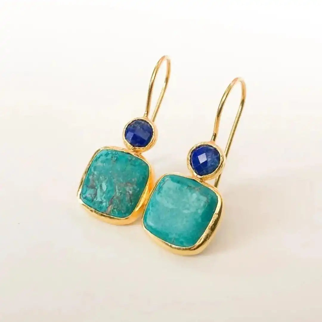 Gold Drop Earrings Sinéad with Turquoise and Sapphire