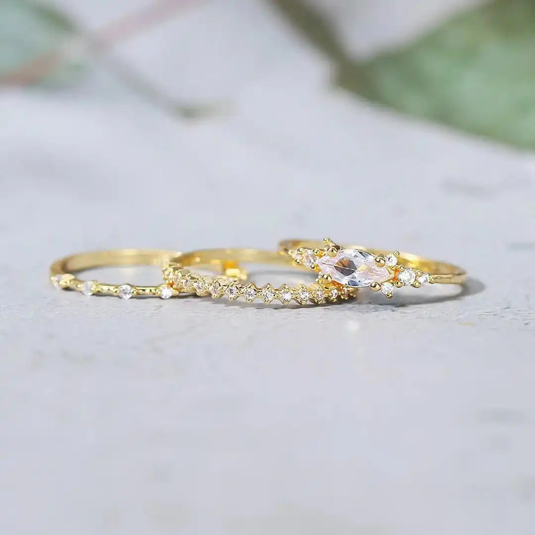 Gold Ring Set Fiadh with Zirconia
