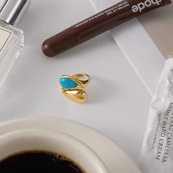 Gold Adjustable Ring Aoibhinn with Turquoise