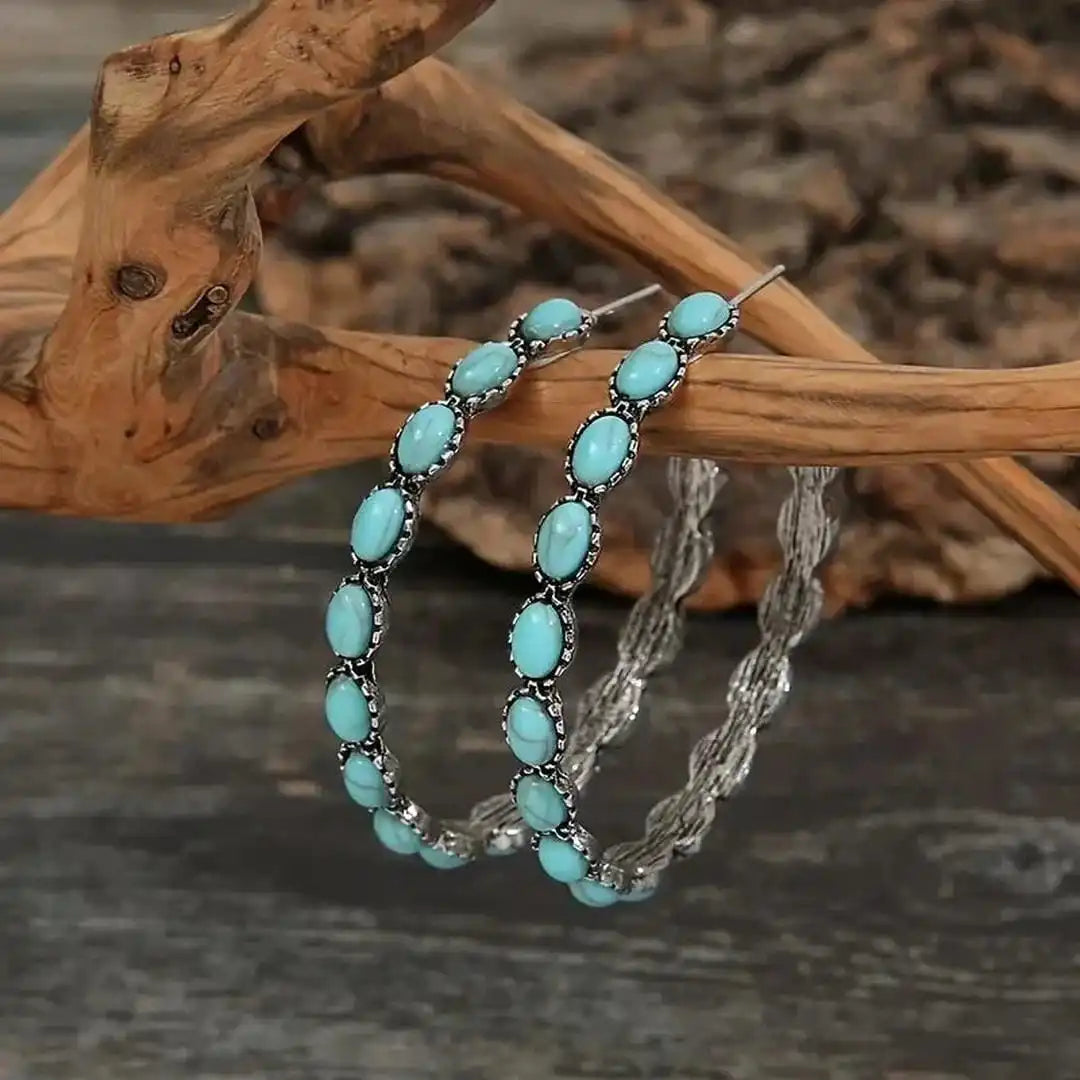 Silver Hoop Earrings Bláthnaid with Turquoise