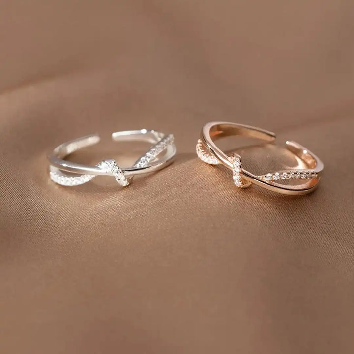 Gold Crossover Ring Deirdre with Pavé Crystals