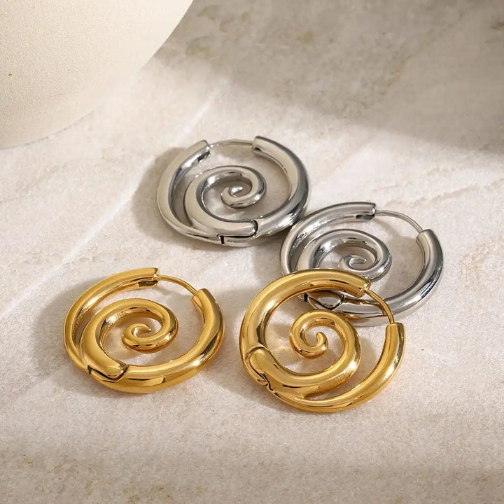 Gold Hoop Earrings Aisling with Spiral Design