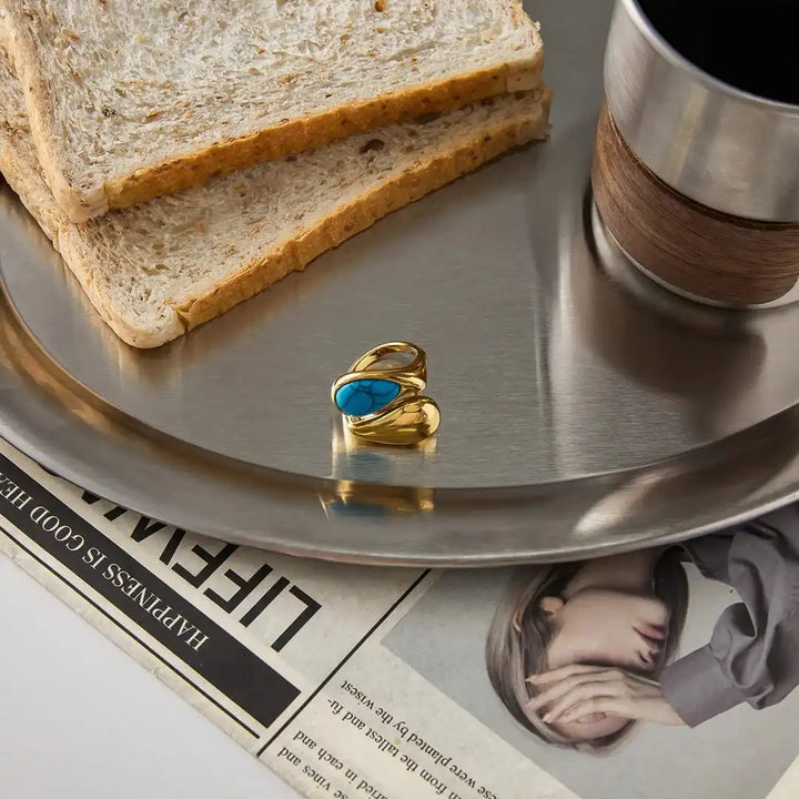 Gold Adjustable Ring Aoibhinn with Turquoise