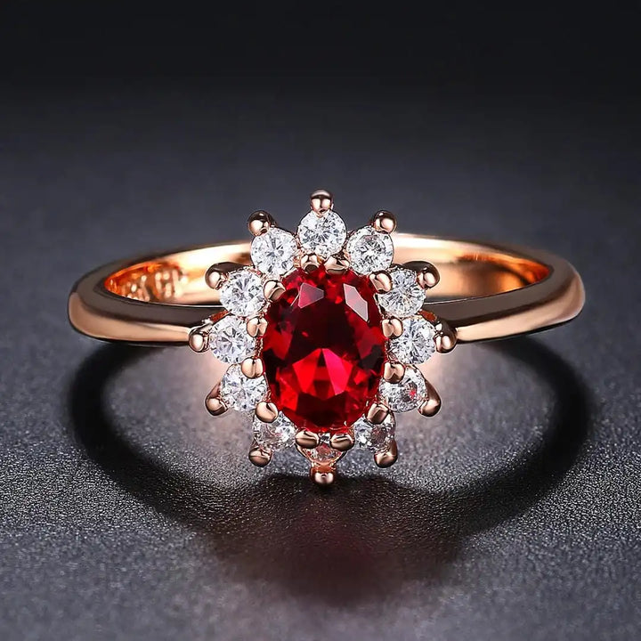 Gold & Silver Halo Ring Clíodhna with Ruby & Sapphire