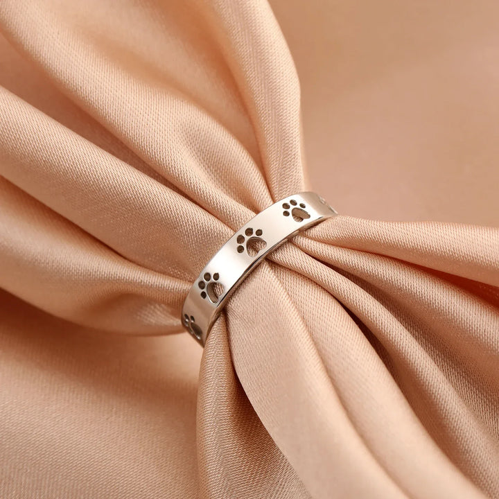 Gold-Tone Paw Print Ring – Stainless Steel