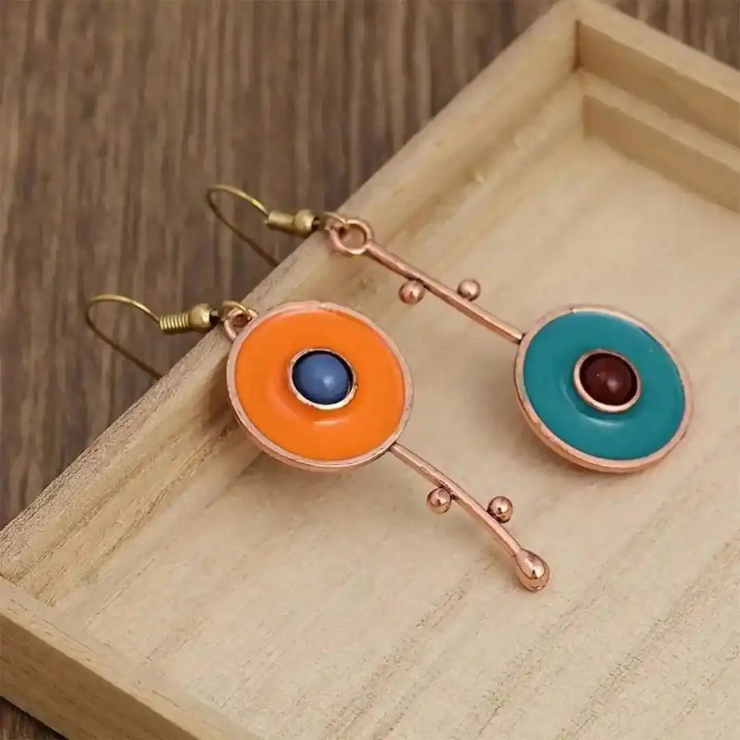 Antique Gold Drop Earrings Órla with Enamel Discs
