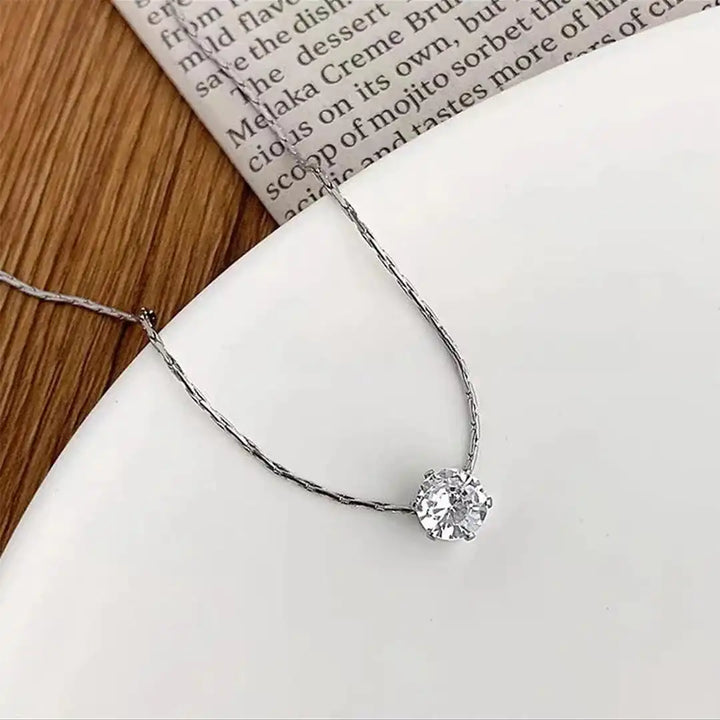 Gold Necklace Deirdre with Zirconia Solitaire