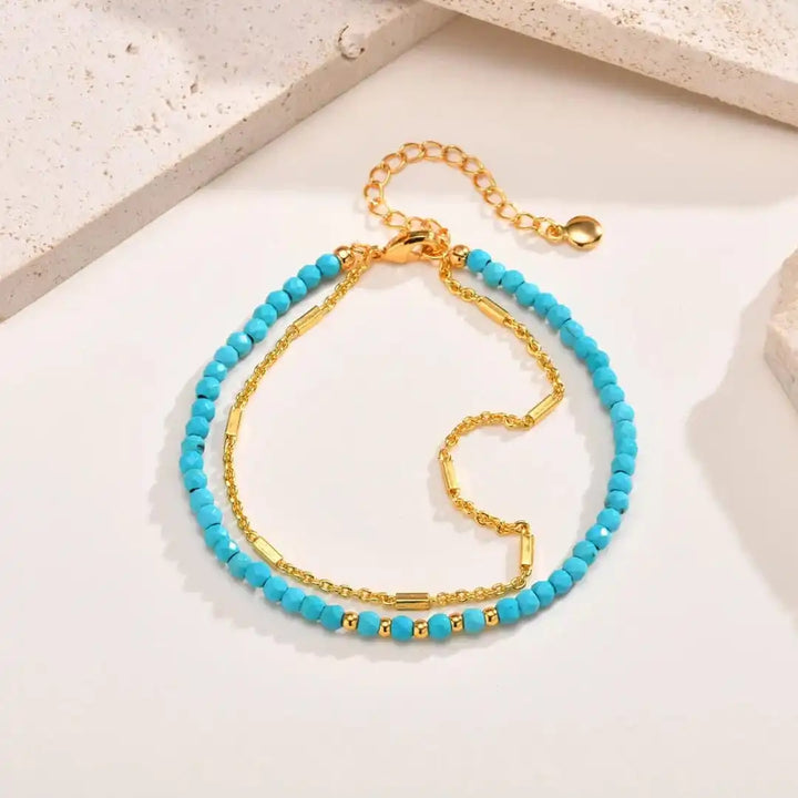 Gold and Turquoise Beaded Bracelet with Double Strand