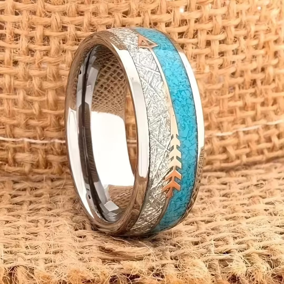 Silver Band Ring Niamh with Turquoise and Arrow Motif