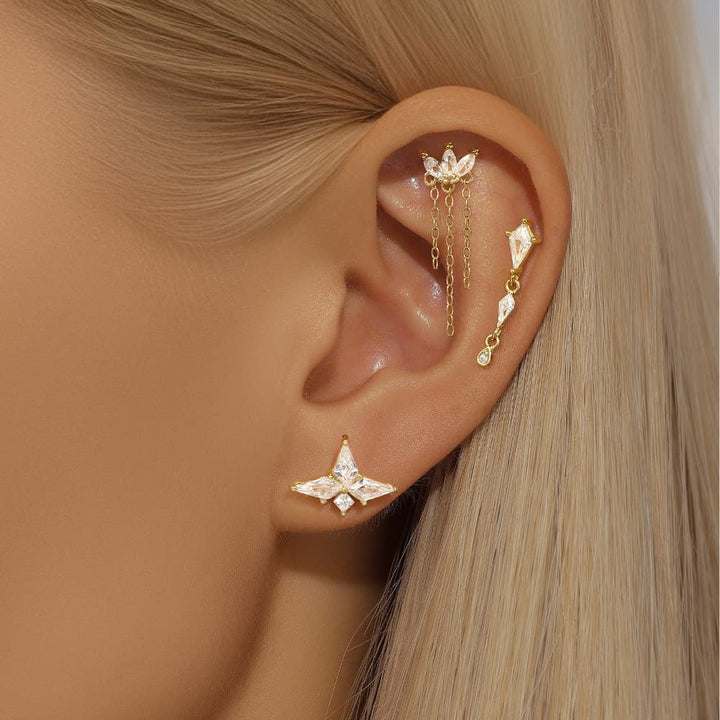 Gold Stud Earrings Ciara with Crystal Butterfly