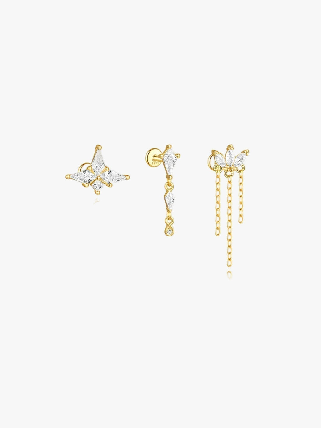Gold Stud Earrings Ciara with Crystal Butterfly