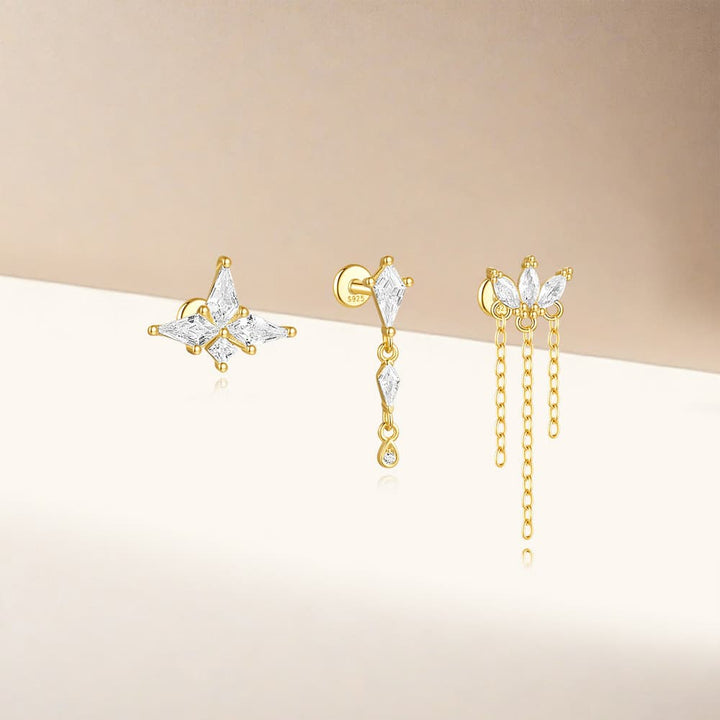 Gold Stud Earrings Ciara with Crystal Butterfly