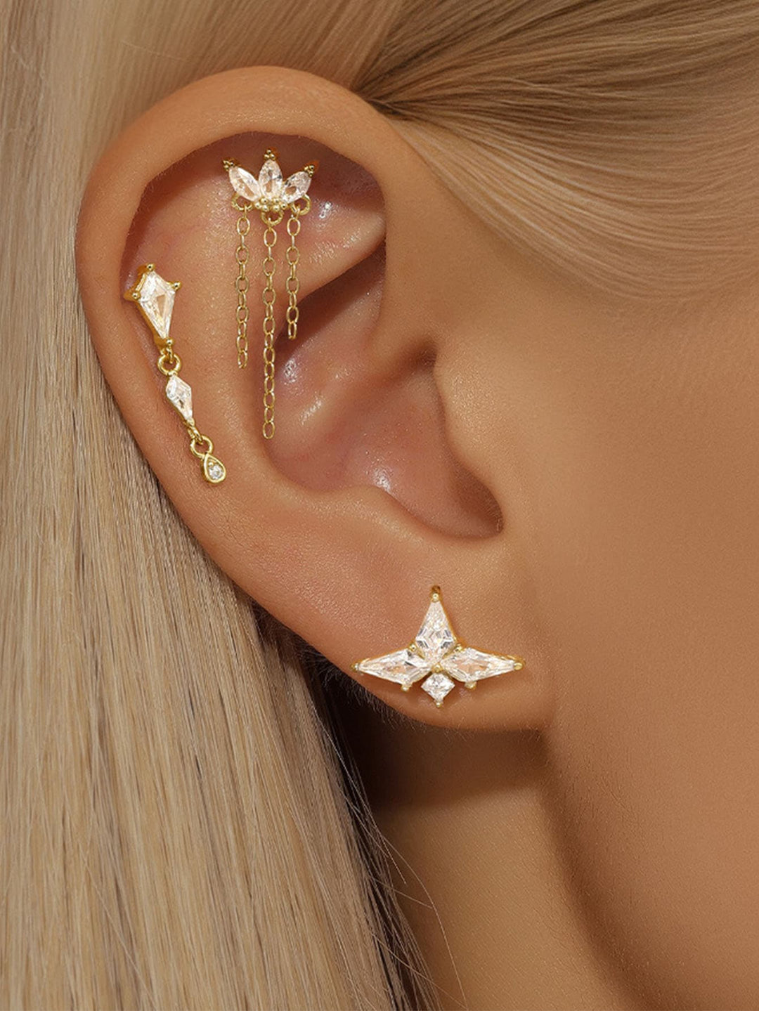 Gold Stud Earrings Ciara with Crystal Butterfly