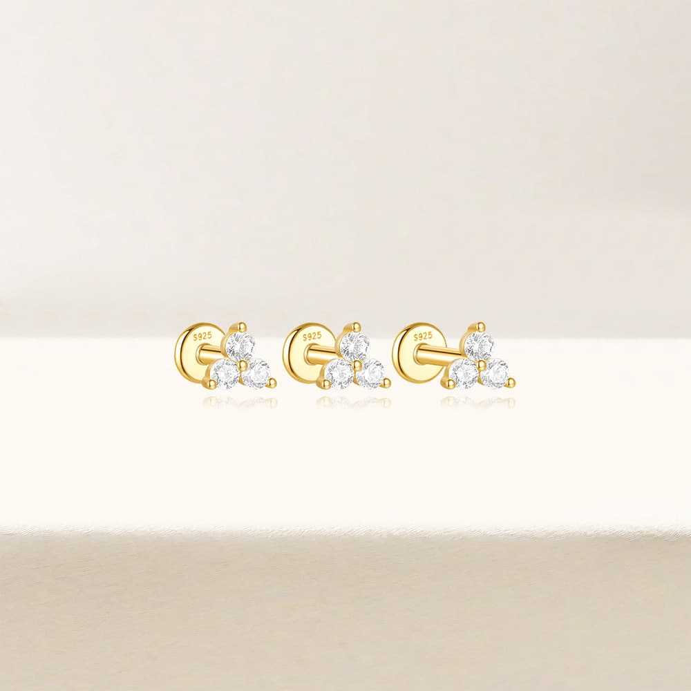 Gold Stud Earrings Fionnuala with Crystal Trio