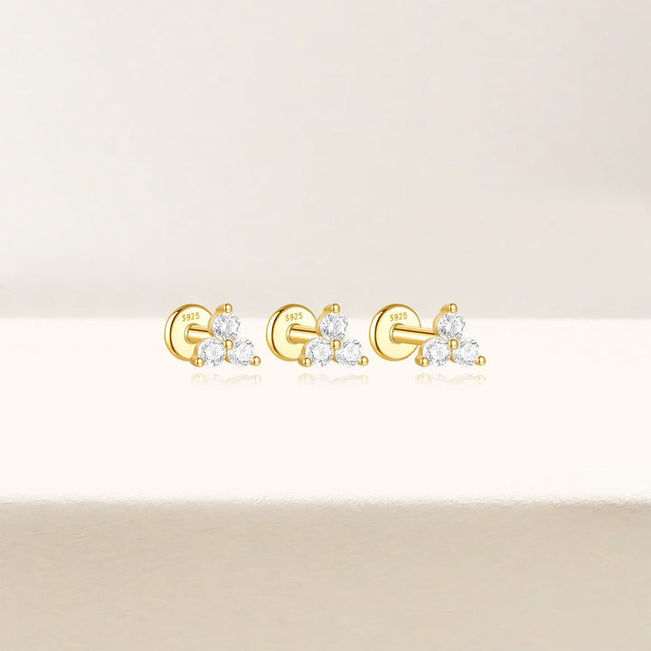 Gold Stud Earrings Fionnuala with Crystal Trio