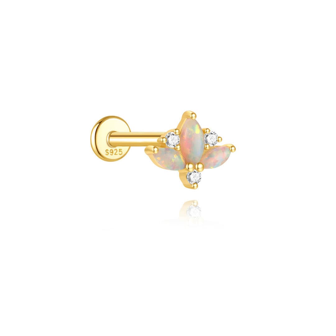 Gold Stud Earrings Maeve with Opal and Zirconia