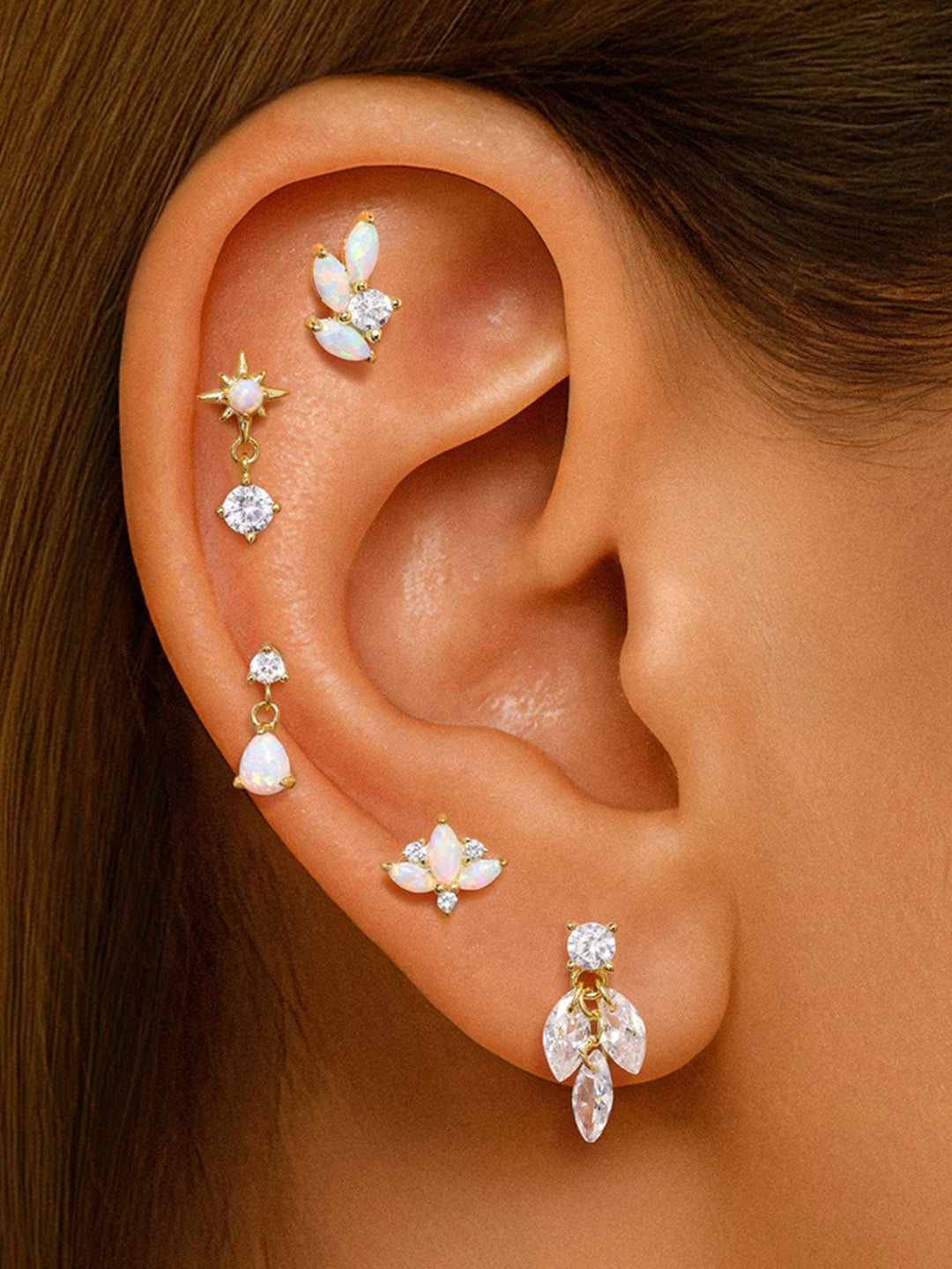 Gold Stud Earrings Maeve with Opal and Zirconia