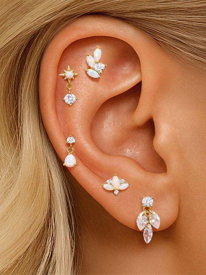 Gold Stud Earrings Maeve with Opal and Zirconia