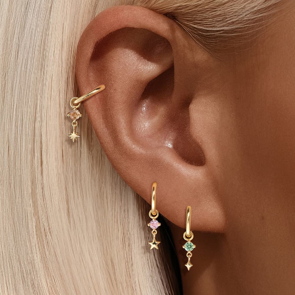 Gold Drop Earrings Niamh with Citrine Stone and Star