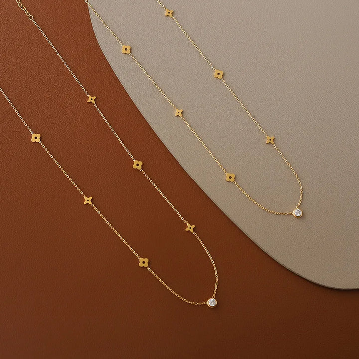 Gold Necklace Emer with Flowers and Zirconia