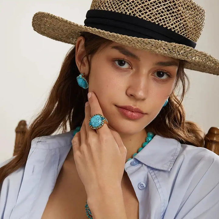 Gold Ring Aisling with Turquoise & Blue Zircon