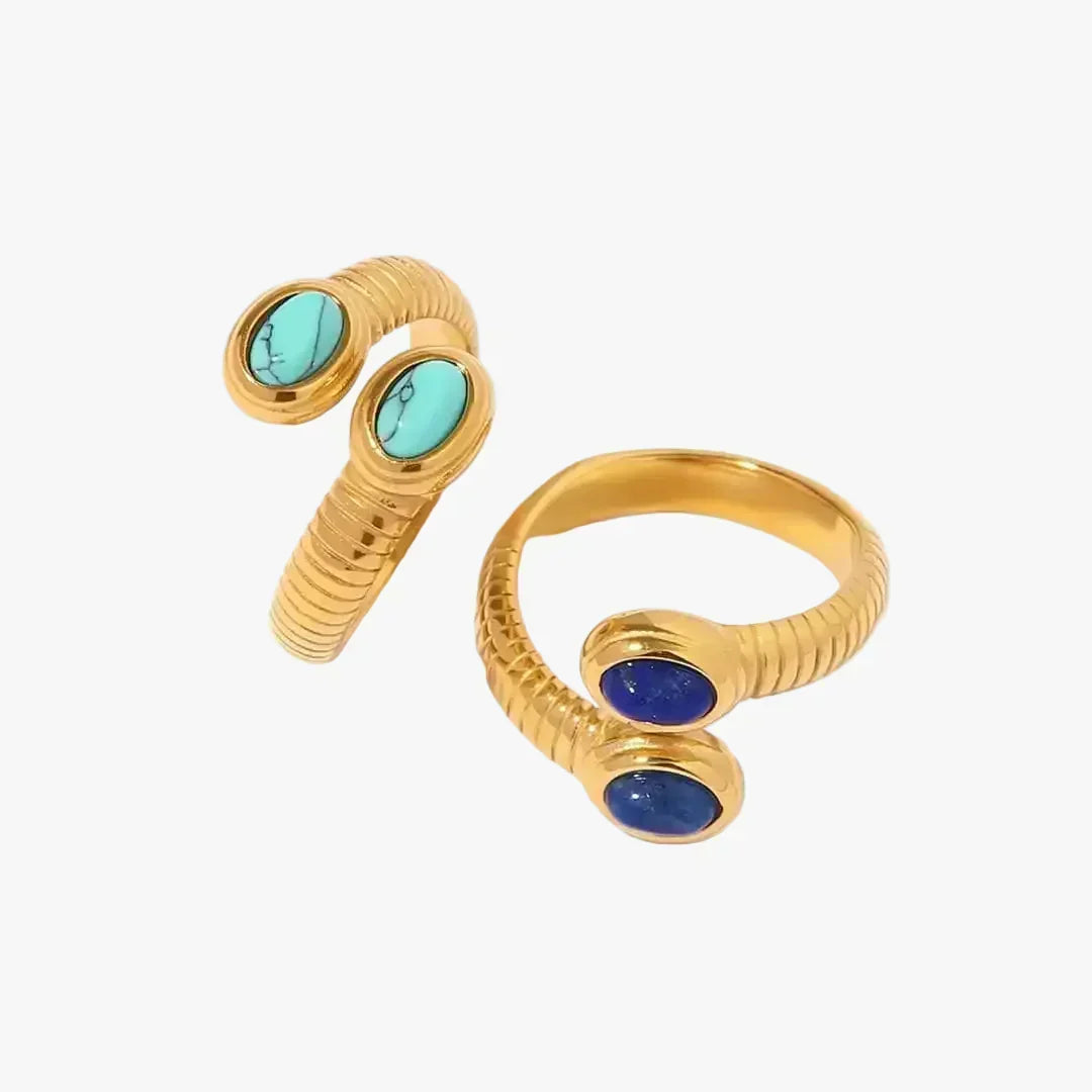 Gold Adjustable Ring with Lapis Lazuli and Turquoise