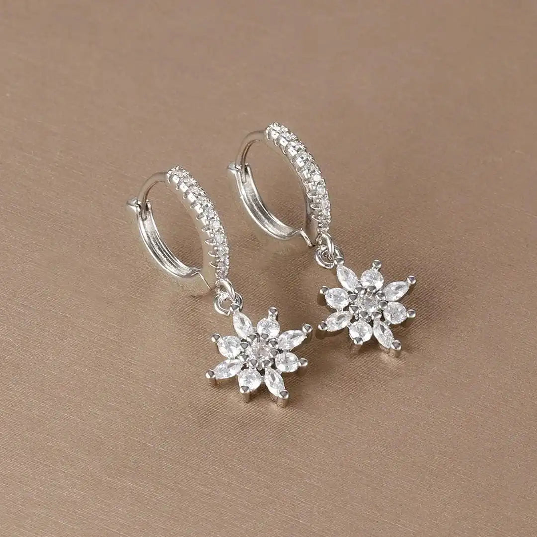 Gold Drop Earrings Áine with Crystal Snowflake