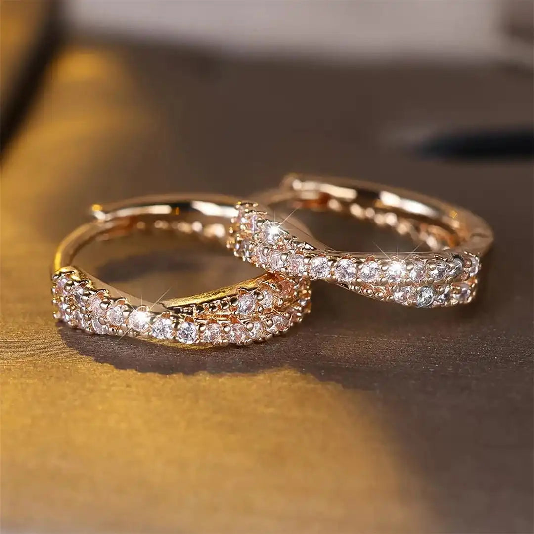 Gold Huggie Earrings Niamh with Zirconia
