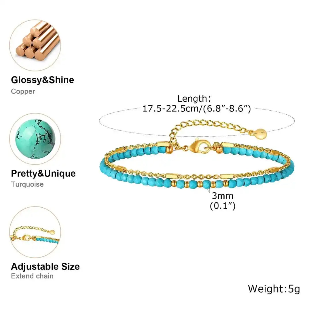 Gold and Turquoise Beaded Bracelet with Double Strand