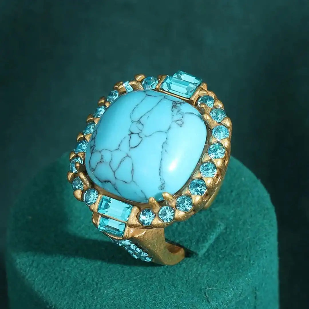 Gold Ring Aisling with Turquoise & Blue Zircon