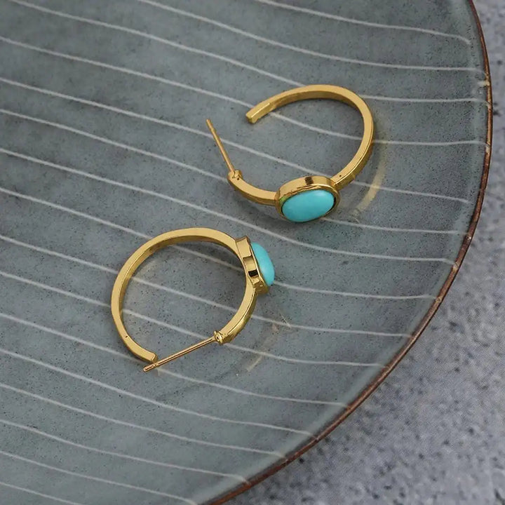 Gold Hoop Earrings Áine with Turquoise