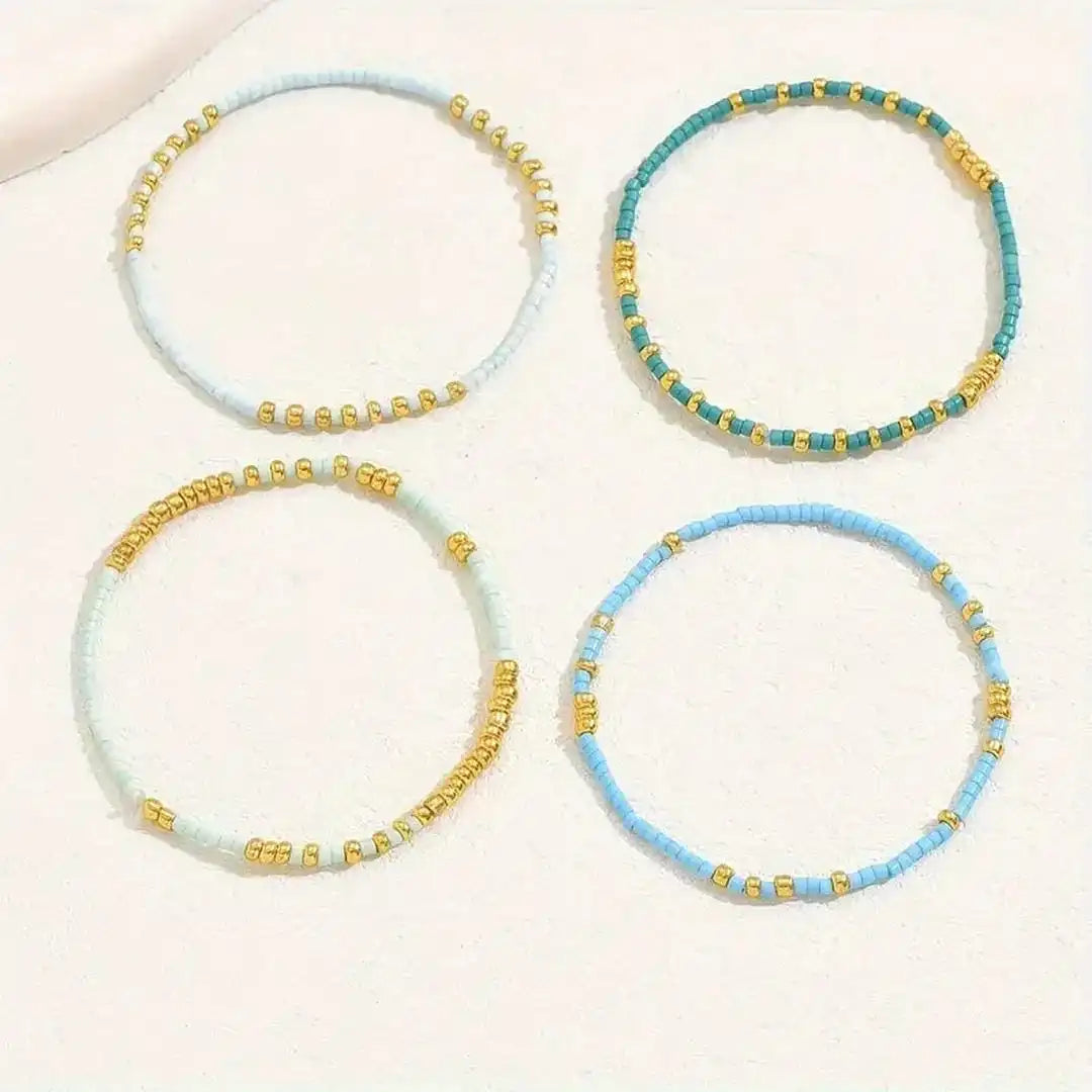 Turquoise and Gold Beaded Bracelet Set Aoibh
