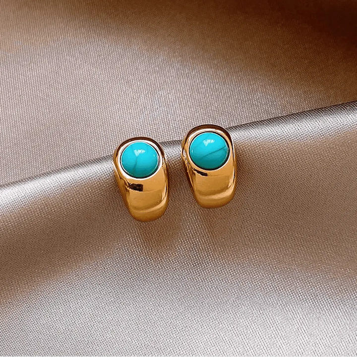 Gold Stud Earrings Bláthnaid with Turquoise